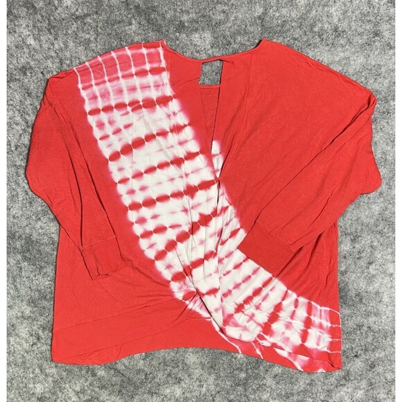 For The Republic Open Wrap Back Top Women’s XL Red Tie Dye Dolman Sleeve - Picture 3 of 16